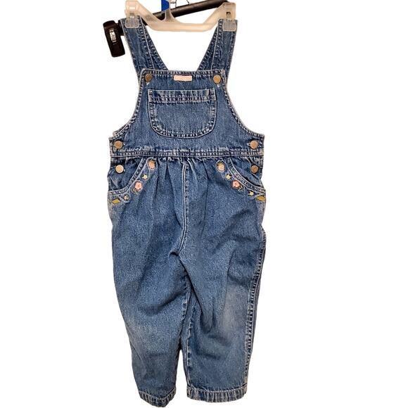 Sz 2T Vintage WEEBOK Flower Embroidered Denim Overalls - Picture 1 of 6